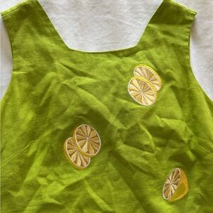 Lime Green Linen Sleeveless Dress with Lemon Embroidery